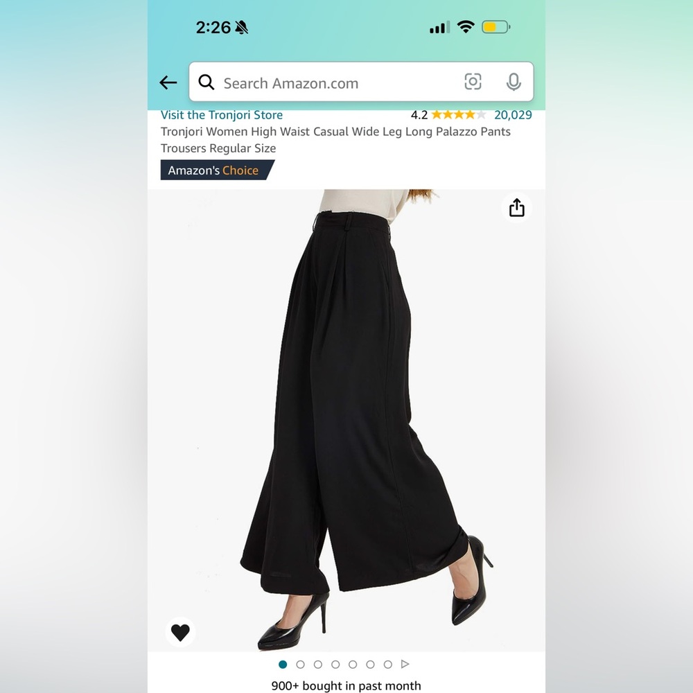 Amazon- Tronjori High Waisted Black Wide Leg Trousers